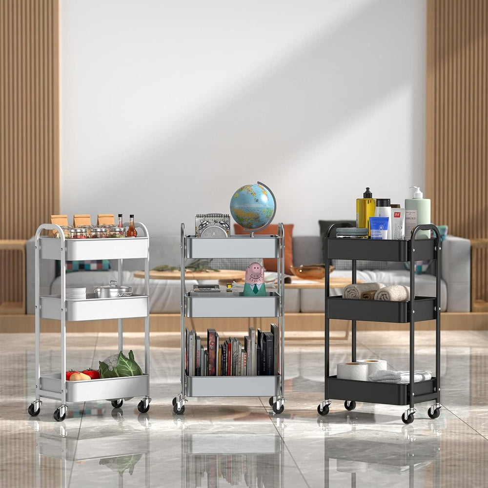3-Tier Rolling Utility Cart with Caster Wheels,Easy Assembly, for Kitchen, Ba...