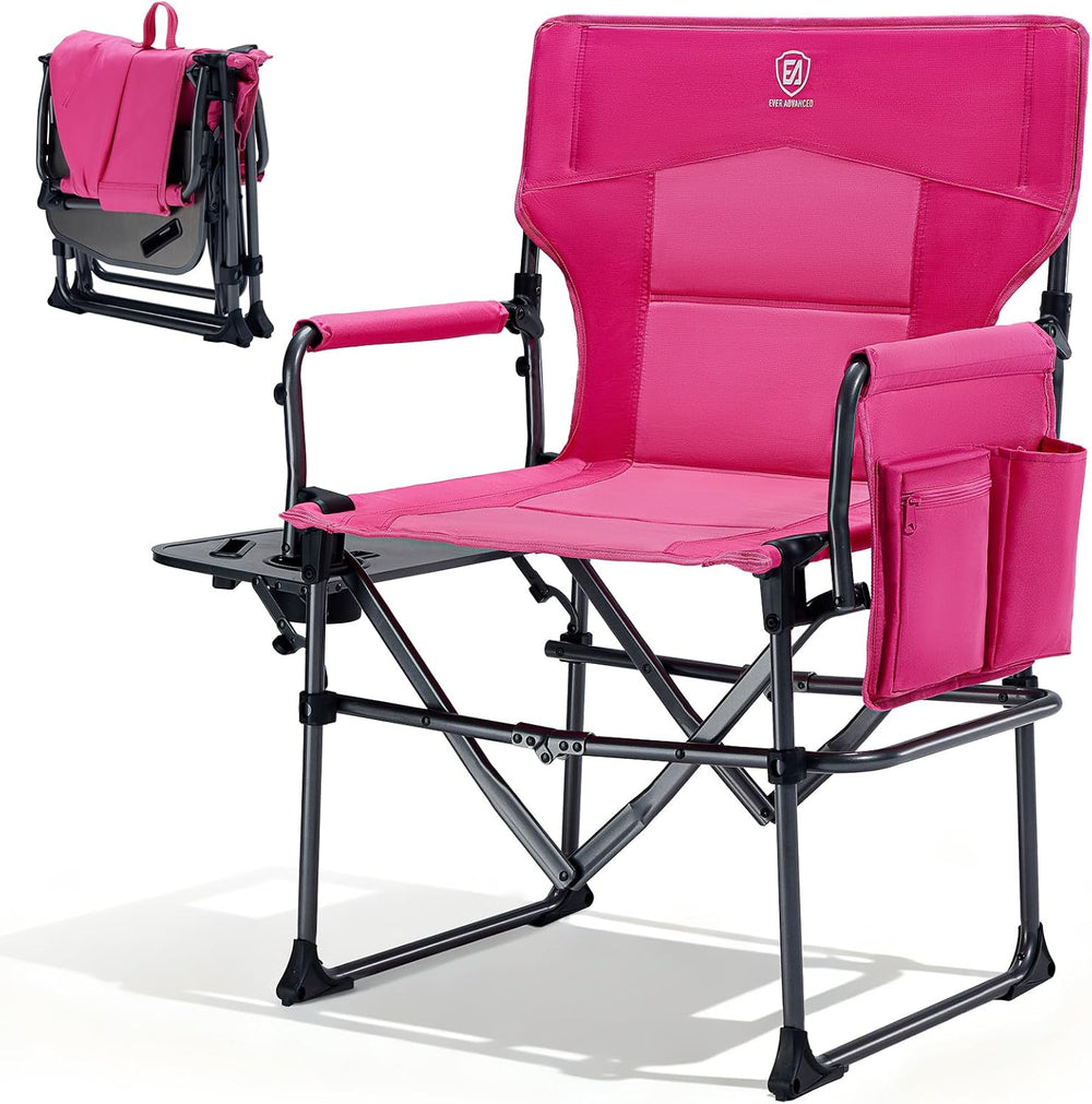 EVER ADVANCED Camping Directors' Chair with Side Table, Portable Folding ...