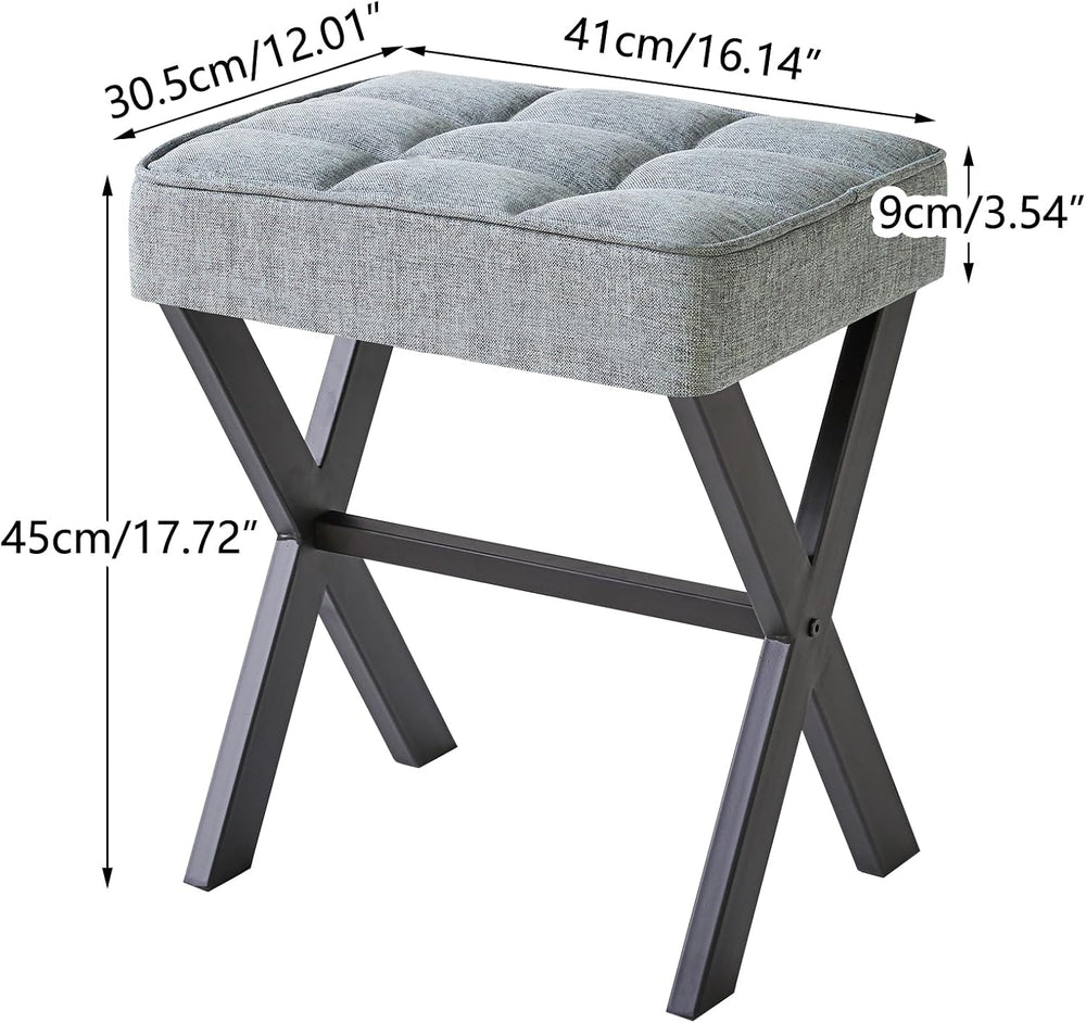 IBUYKE Square Makeup Stool with X-Leg, Linen Vanity Chair, Blue Gray LG-70L