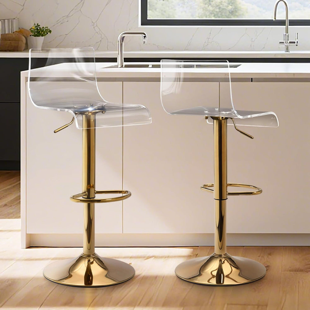 Lessmore Clear Bar Stools Set of 2, Acrylic Bar Stools Swivel, Transparent Ba...