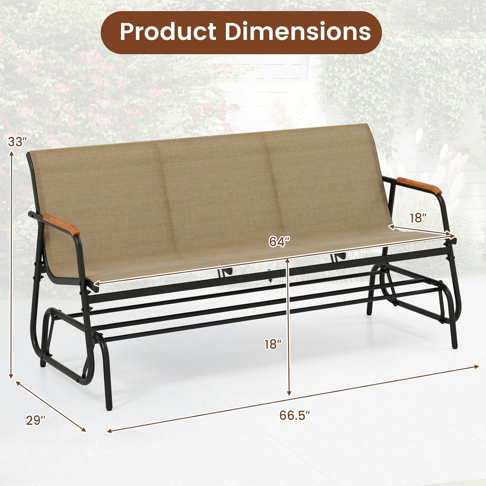 Giantex Patio Glider, 3-Person Swing Gliding Loveseat with Curved Teak Armres...