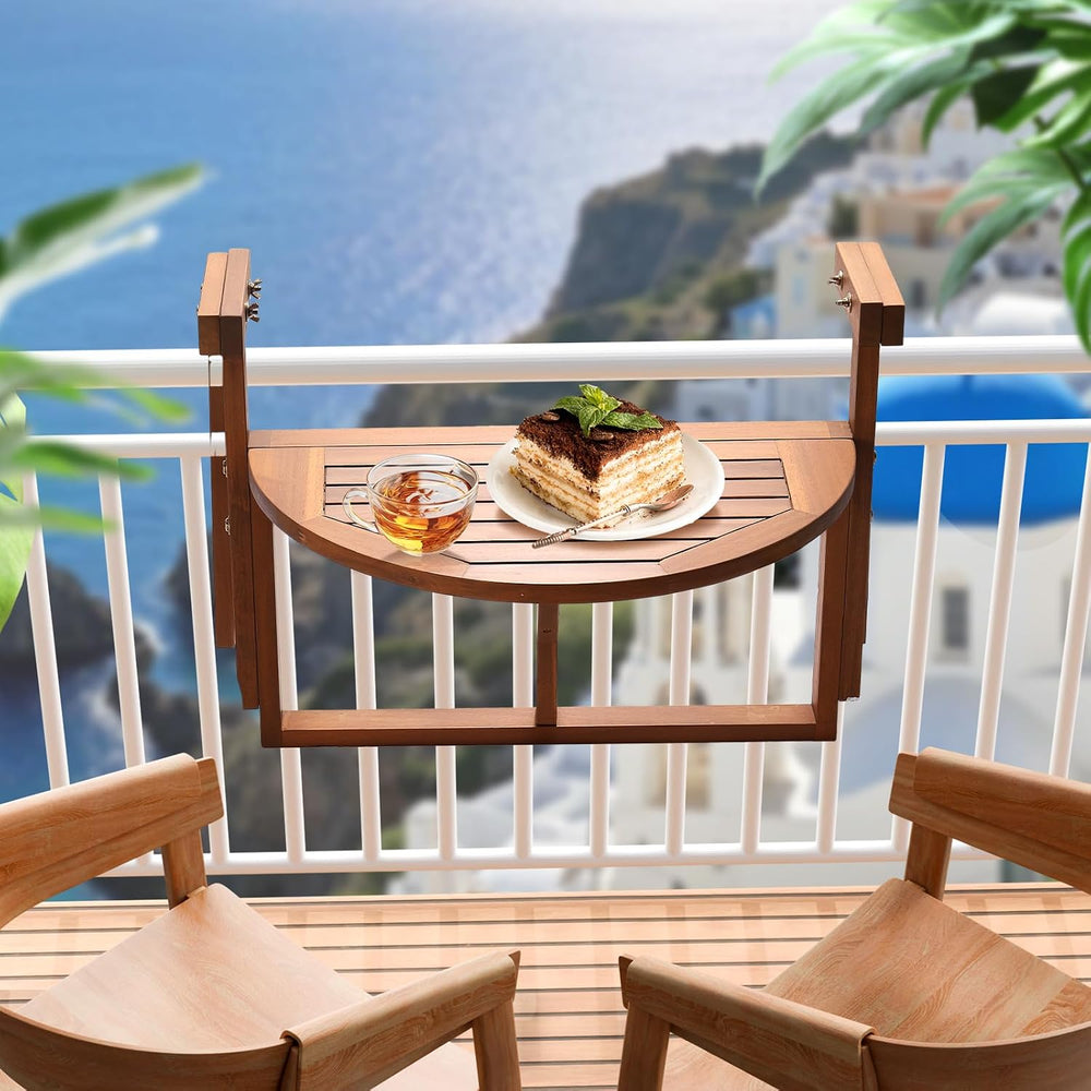 VINGLI 22in Acacia Wood Folding Balcony Hanging Table – Adjustable Height &am...