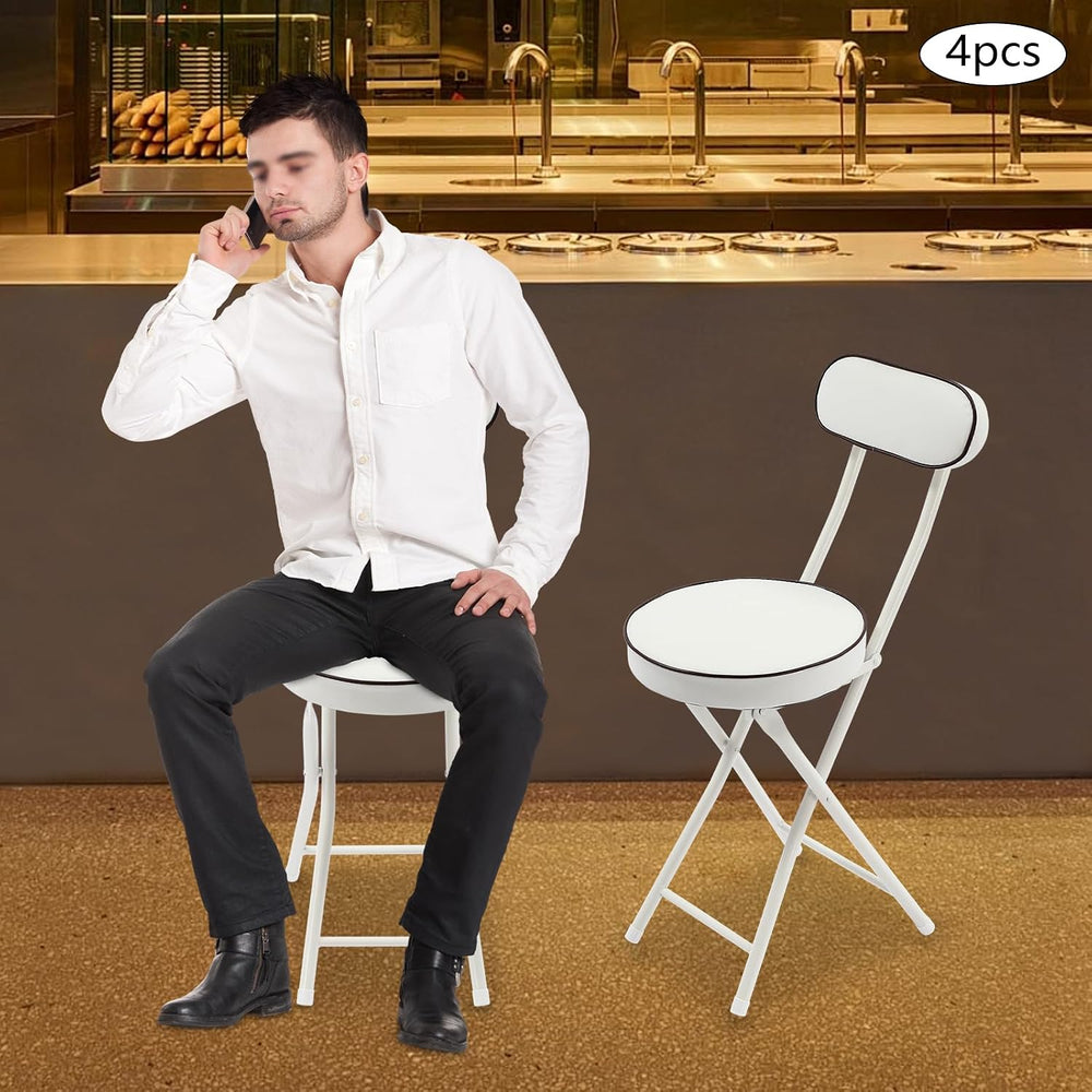 Foldable Chair 4pcs Steel High Portable Folding Indoor Counter Bar Stool Cush...