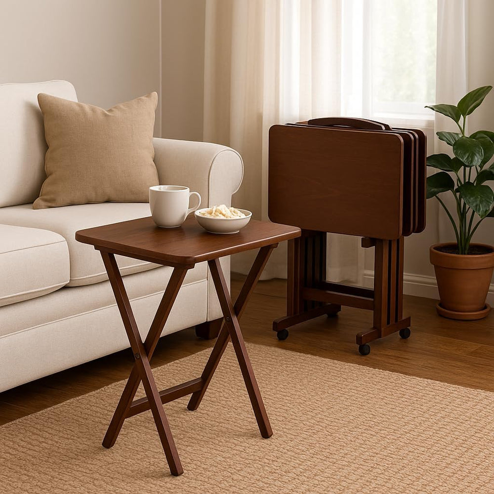 Ergode Folding TV Tray Set of 5 - Durable Small Folding Tables, X-Frame Desig...