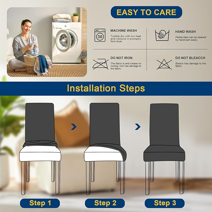 Chair Covers, Stretch Kitchen Dining Room Chair Covers Set of 6, Removable Wa...