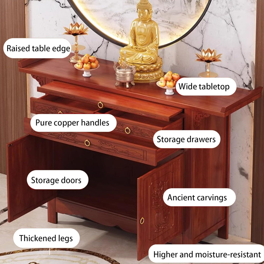 Large-Capacity Prayer Cabinet, Altar Table with Drawers, Solid Thickened Bamb...