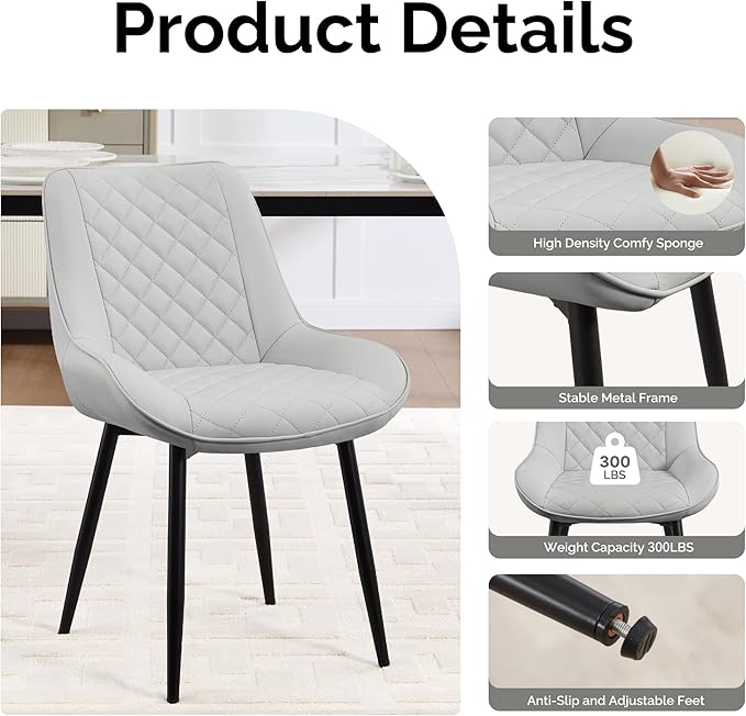 Dining Chair Set of 8, Modern Dining Chairs with Thick Cushions, Faux Leather...