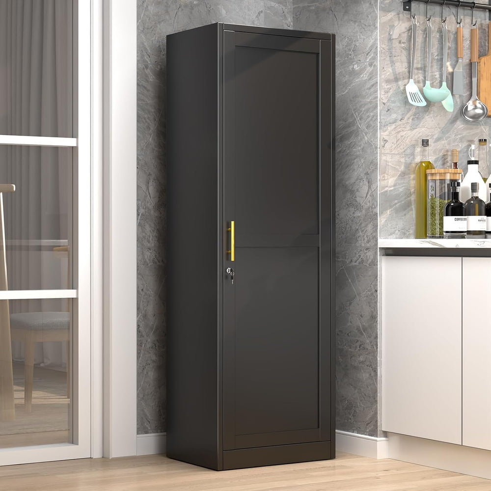 Metal Narrow Pantry Cabinet with Doors and Shelves, 67" H Tall Locker Ca...