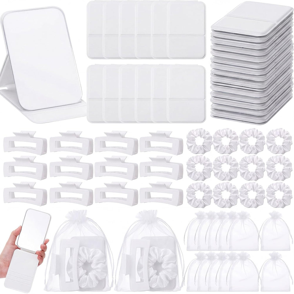 Unittype 48 Pcs Teen Girl Party Favor Set-Mirror Clip Scrunchies, White