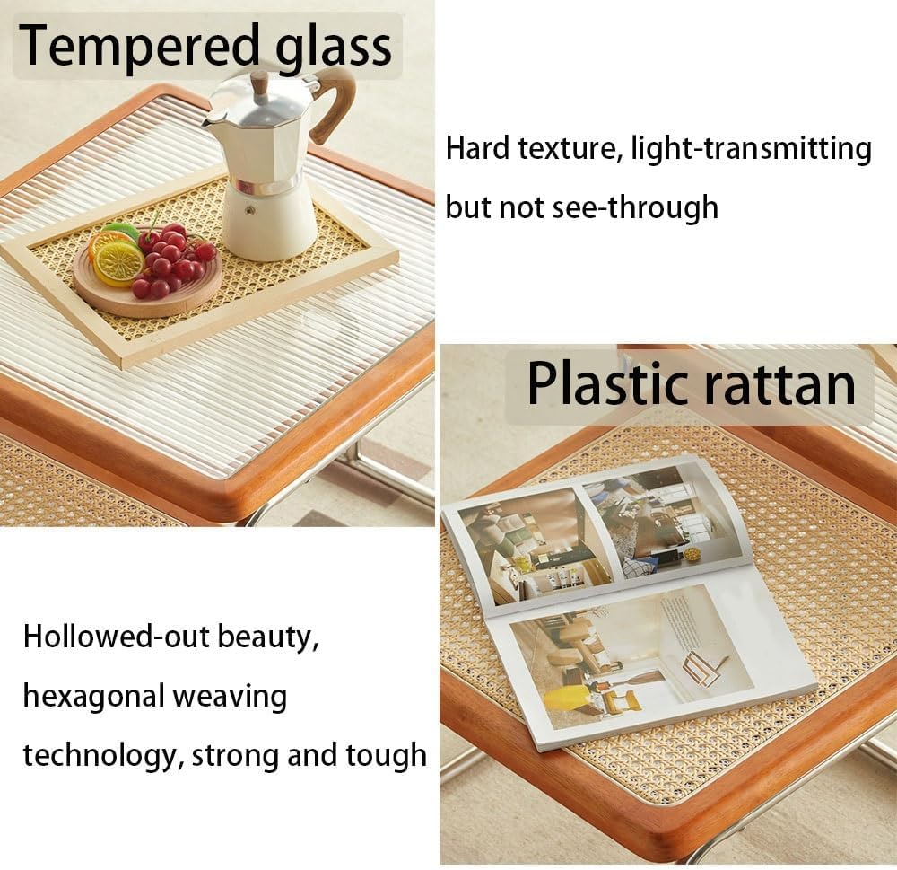 Nesting Coffee Table, Square End Table Set of 2, Small Coffee Table with Ratt...