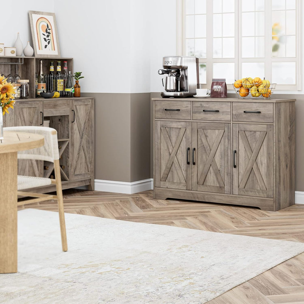 HOSTACK Kitchen Buffet Cabinet with Storage, Sideboard Coffee Bar, Grey