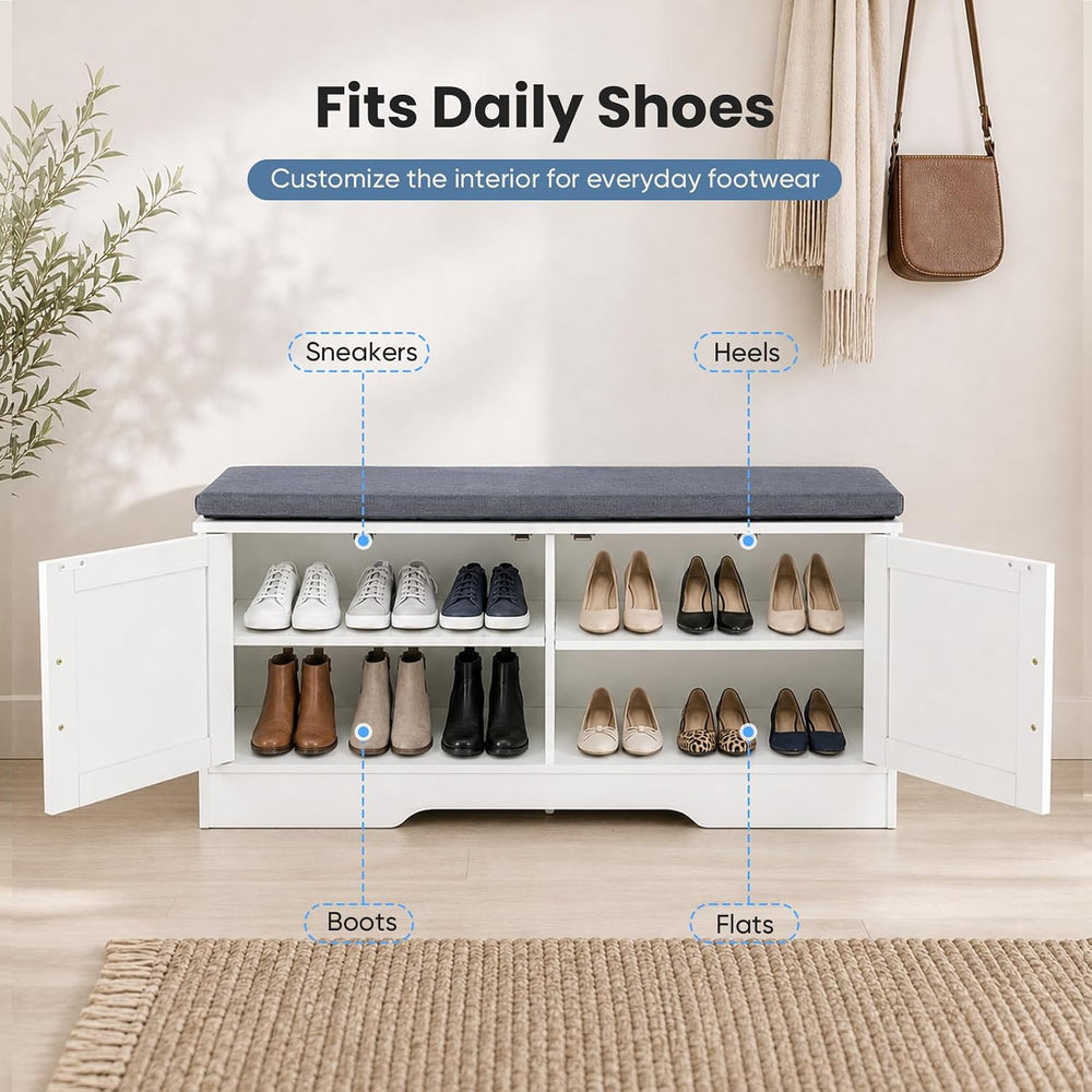 NEWBULIG Shoe Bench with Storage for Entryway, 39.4" Shoe Storage Bench ...