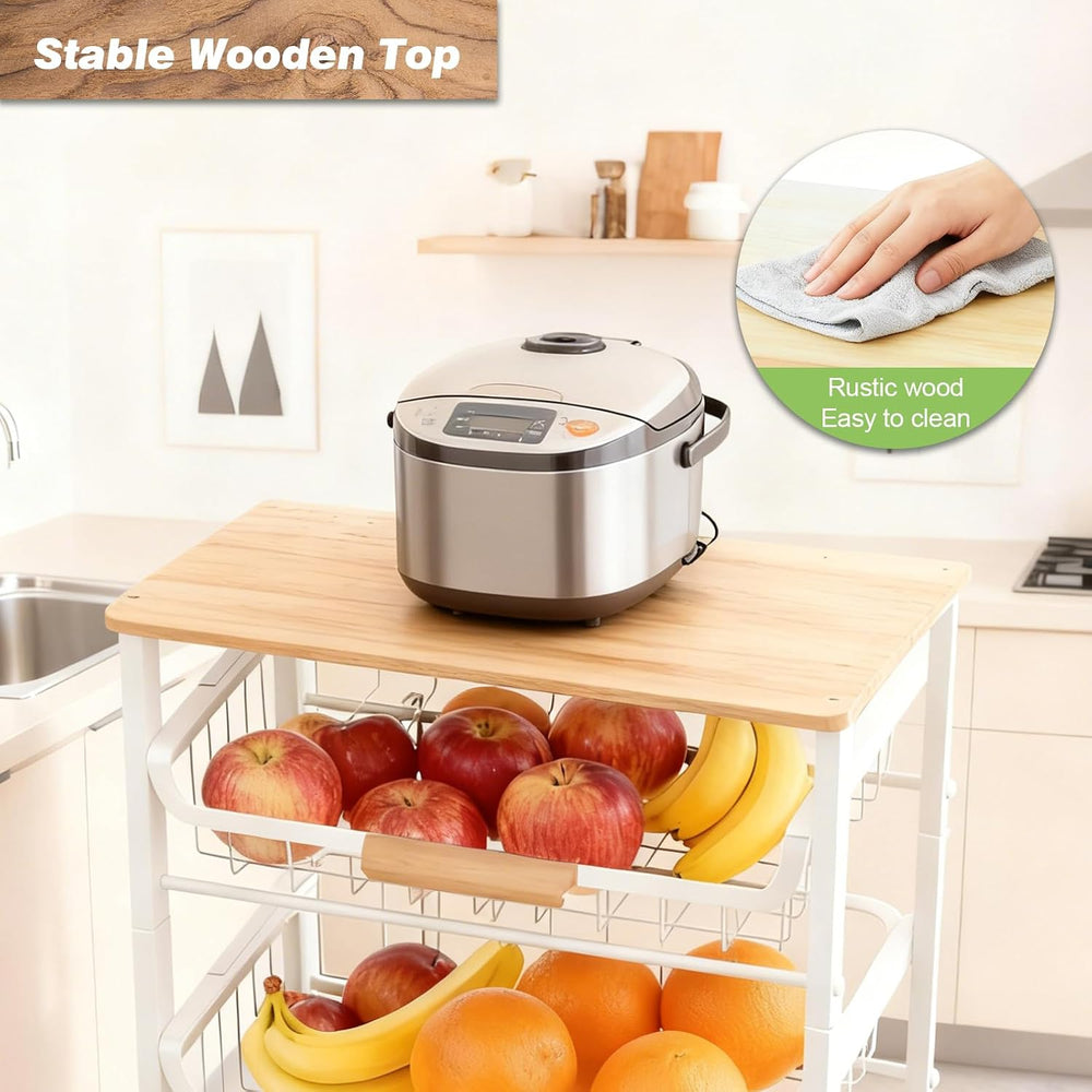 3-Layer Fruit Basket Kitchen Food Organizer and Rack Rolling Pantry Kitchen C...