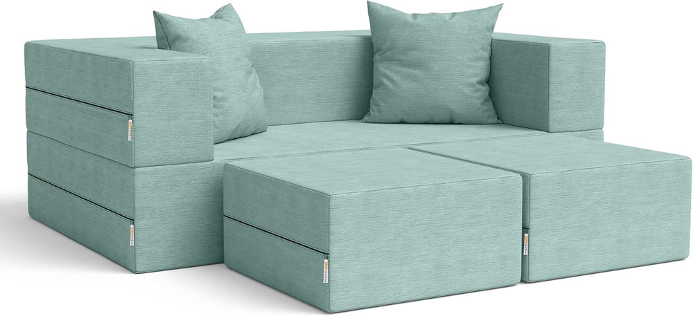 Jaxx Zipline Convertible Sleeper Loveseat & Ottomans, Textured Microvelve...