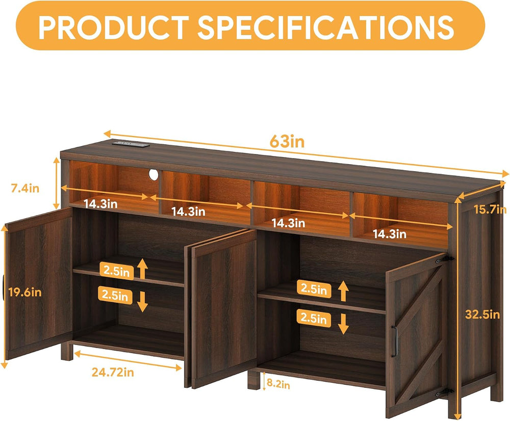 knoworld Buffet Sideboard with Storage Farmhouse with 4 Doors, 55'' L...