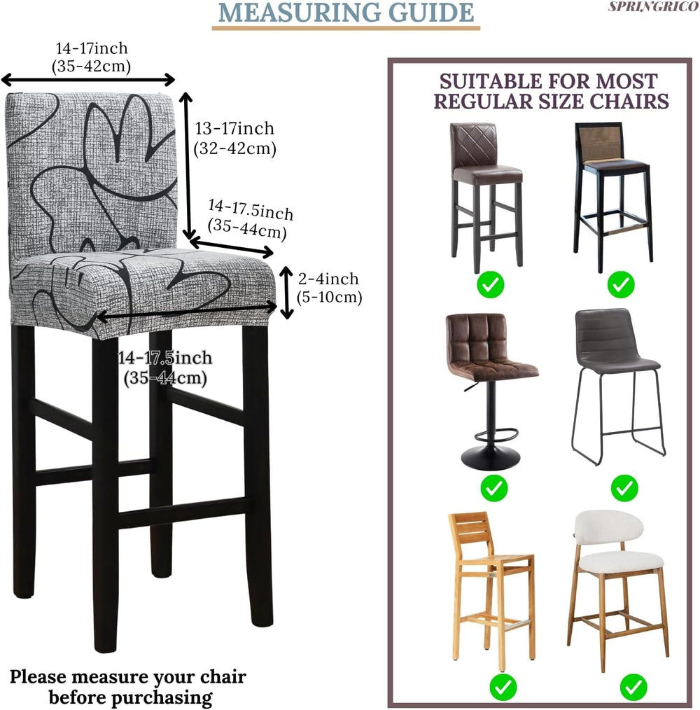 SPRINGRICO Bar Stool Covers Set of 6, Stretch Washable Barstool Seat Covers w...
