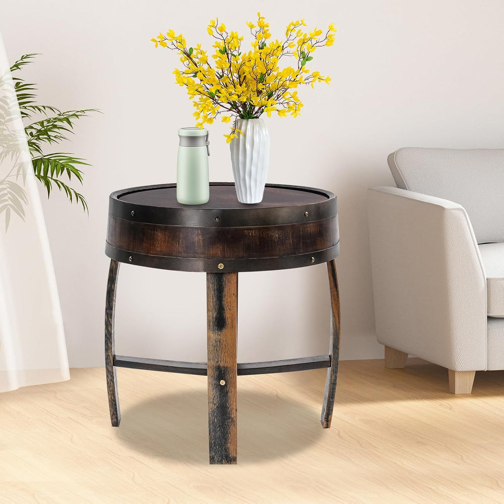 Whiskey Barrel Table 24 Inch Tall Wine Barrel End Table Rustic Round Wooden B...
