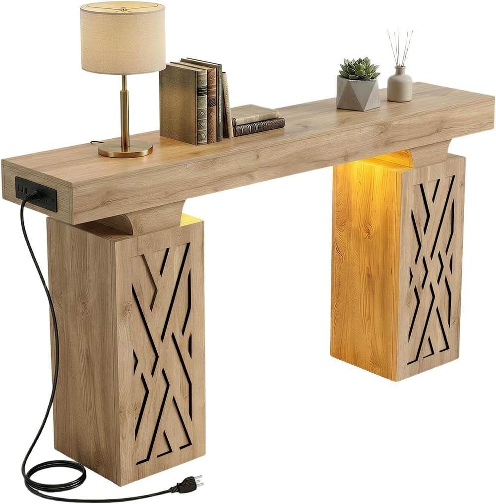 63-Inch Modern Console Table with LED & Outlet, Farmhouse Entryway Table ...