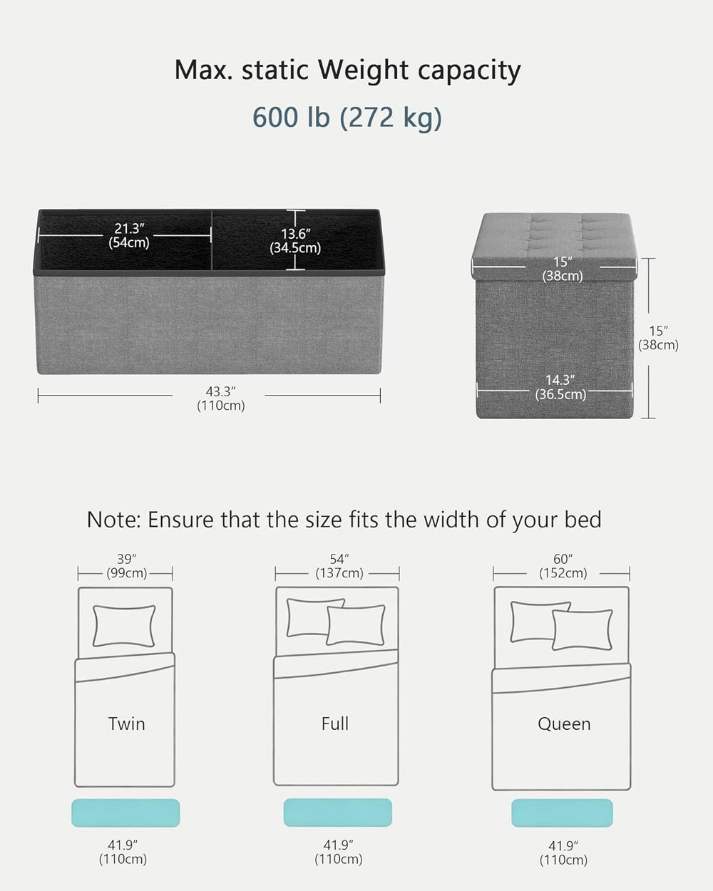 GLAXYFUR 43 Inches Folding Storage Ottoman Bench, Storage Chest | Ottoman Foo...