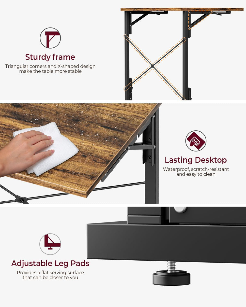 Vantic 31.5" Folding TV Tray Table for Eating on Couch, Rustic Brown | F...