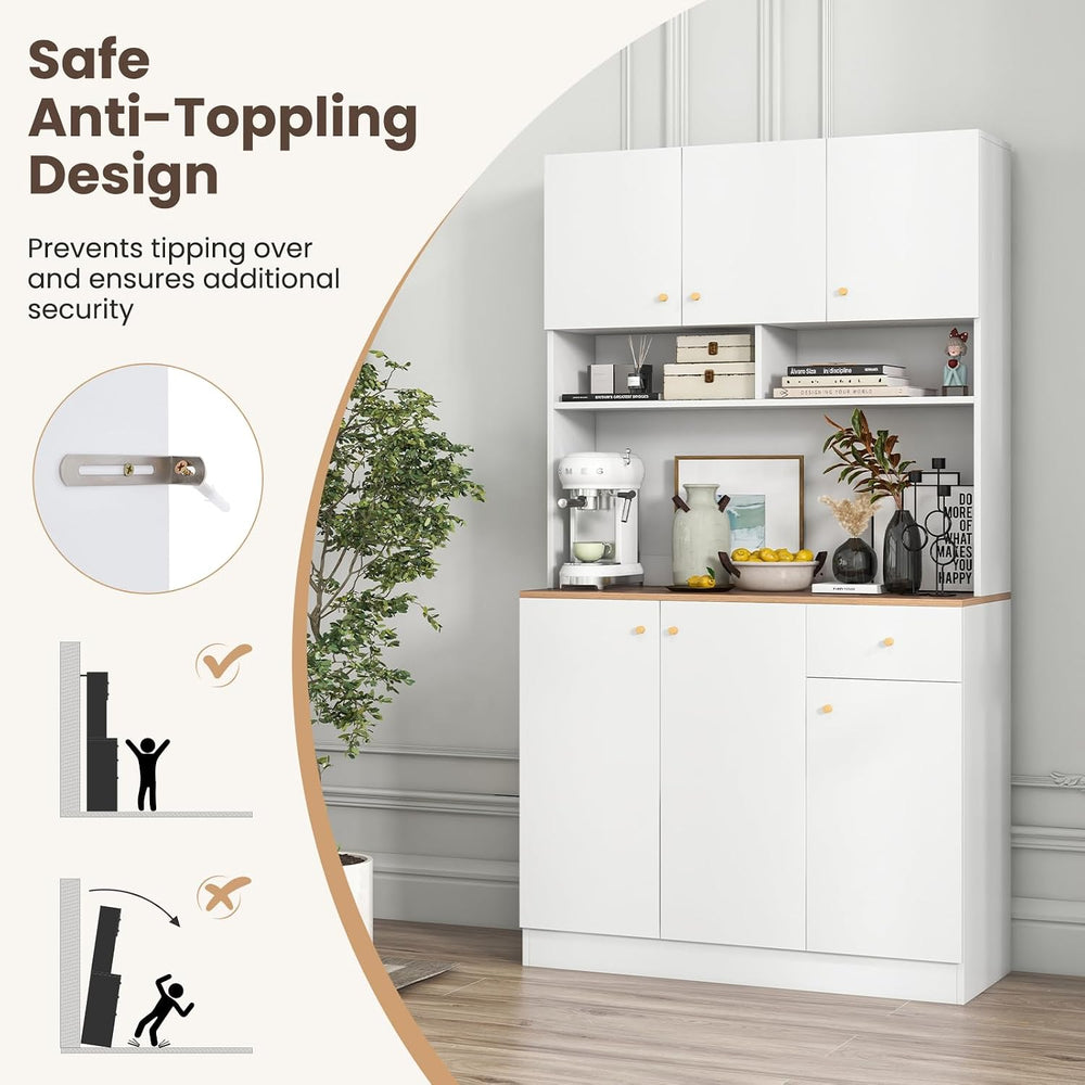 71" Tall Kitchen Hutch, Modern Pantry Storage Cabinet with Power Outlets...