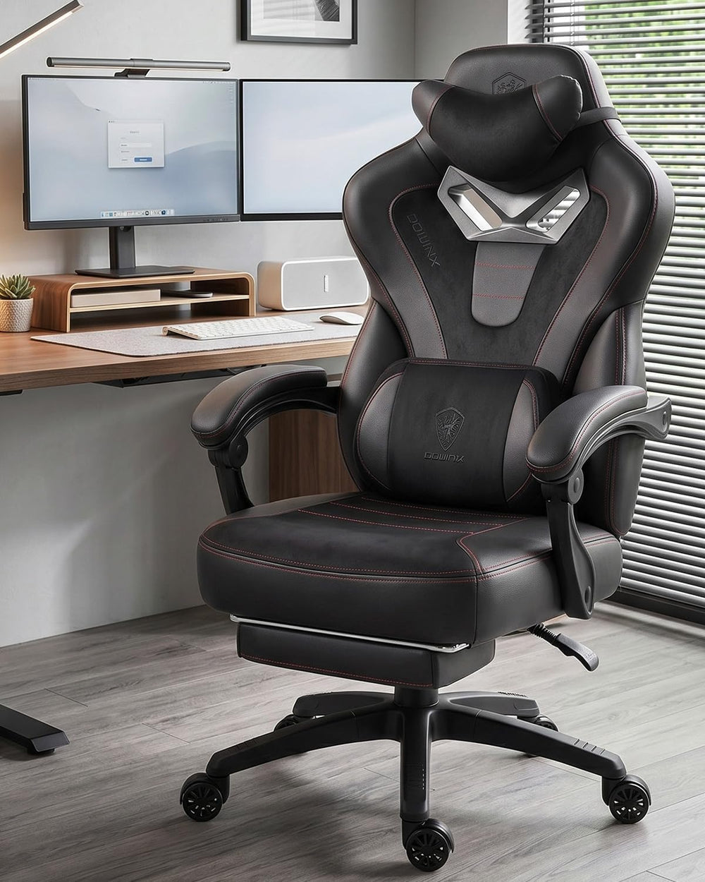 Dowinx Big and Tall Gaming Chair for Adults with Footrest, Massage Lumbar | E...