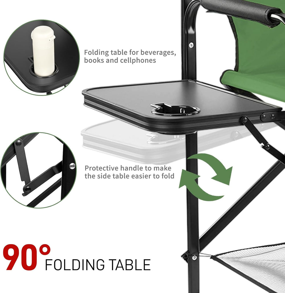 26" Tall Directors Chair Height Seat Folding with Side Table Storage Bag...