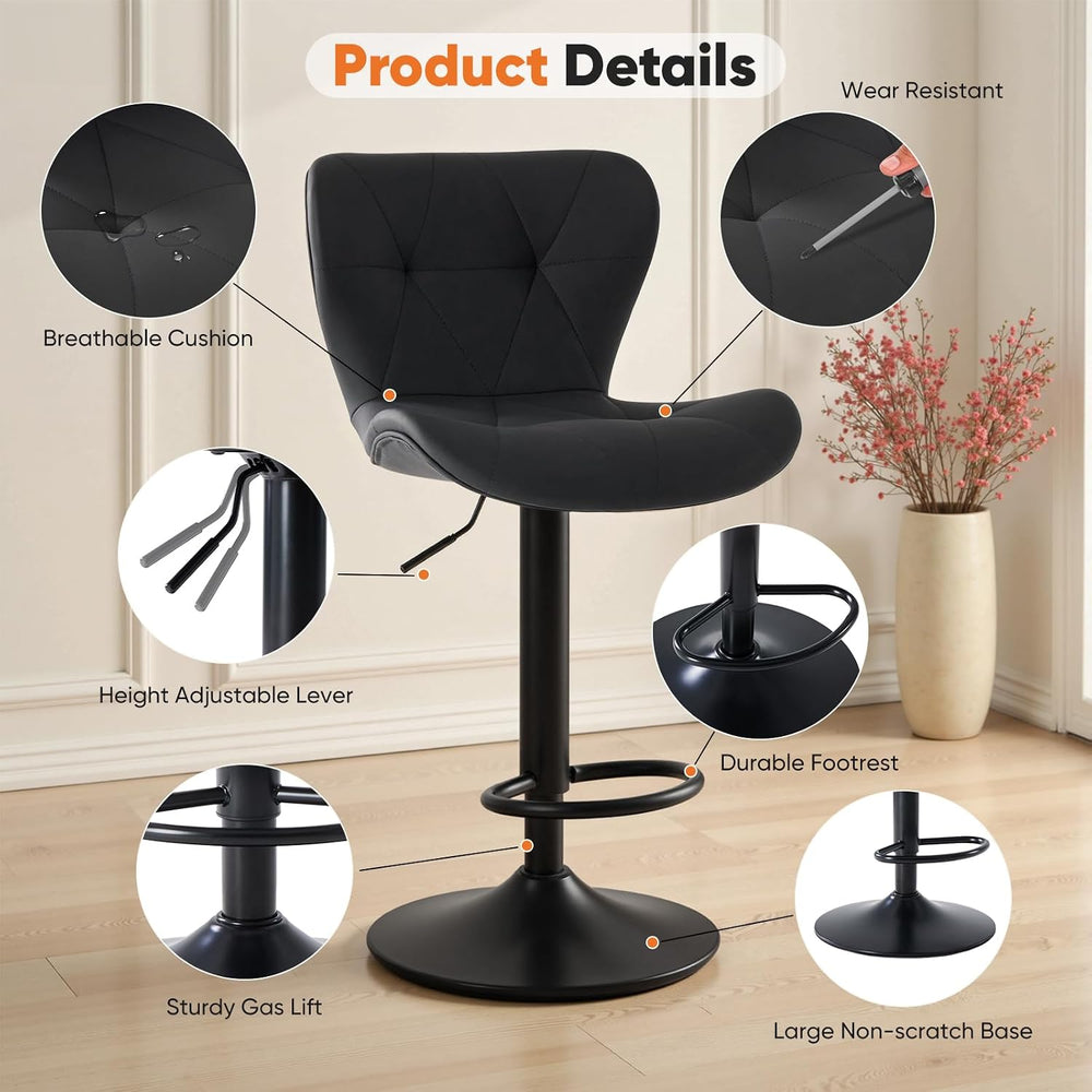 Sweetcrispy Bar Stools Set of 2, Faux Leather Swivel Adjustable Bar Chairs