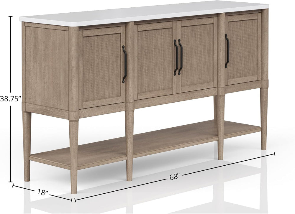 Cement Topped Server with Cane Insets - Sand Finish | Cement Top, Cane Insets...