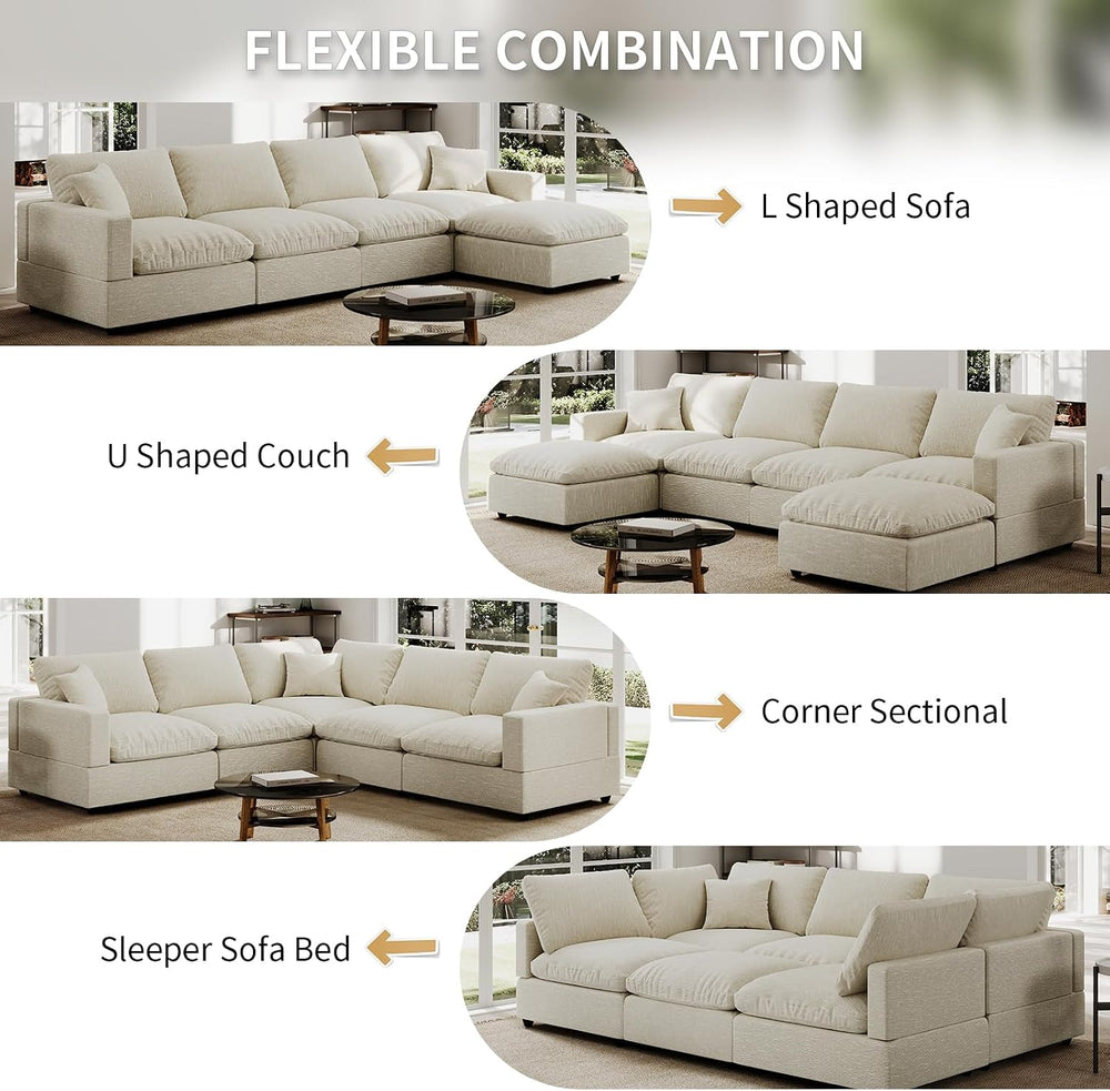 5 Seat Modular Cloud Sofas,Modern Sectional Linen Couch for Living Room V-Sha...