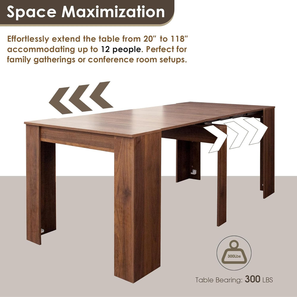 20"-118" Extendable Dining Table for 2-12 People, Modern Modular Ex...