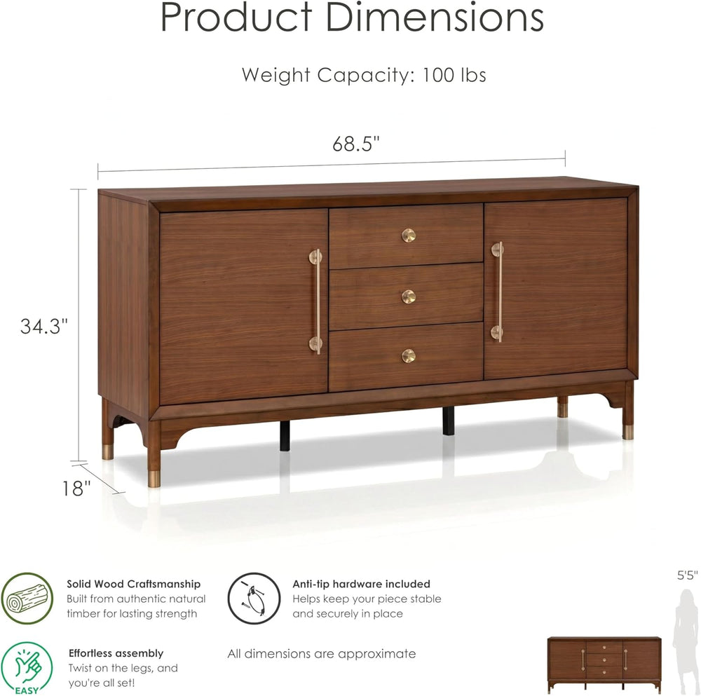Furniture of America Forma Mid-Century Modern 69-inch Solid Wood Sideboard Bu...