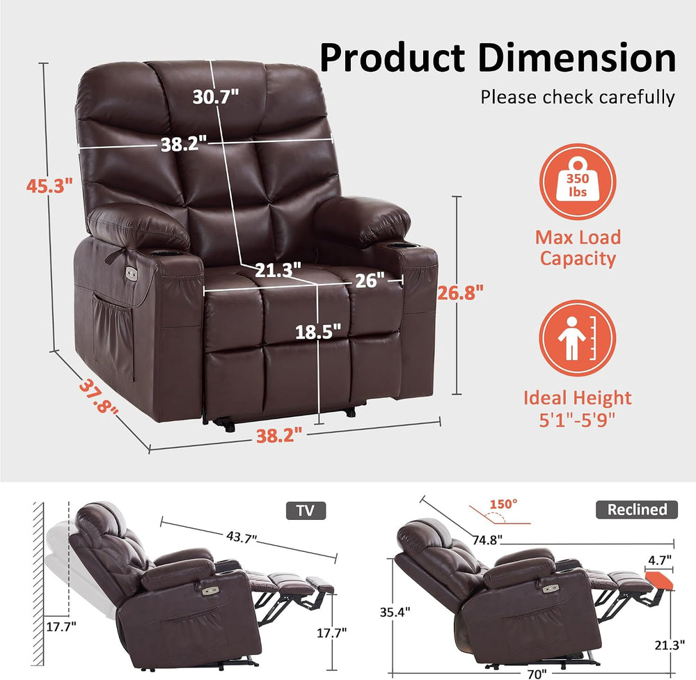 MCombo Power Lift Recliner Chair, Leather R7289 (Dark Brown, Medium-Wide)