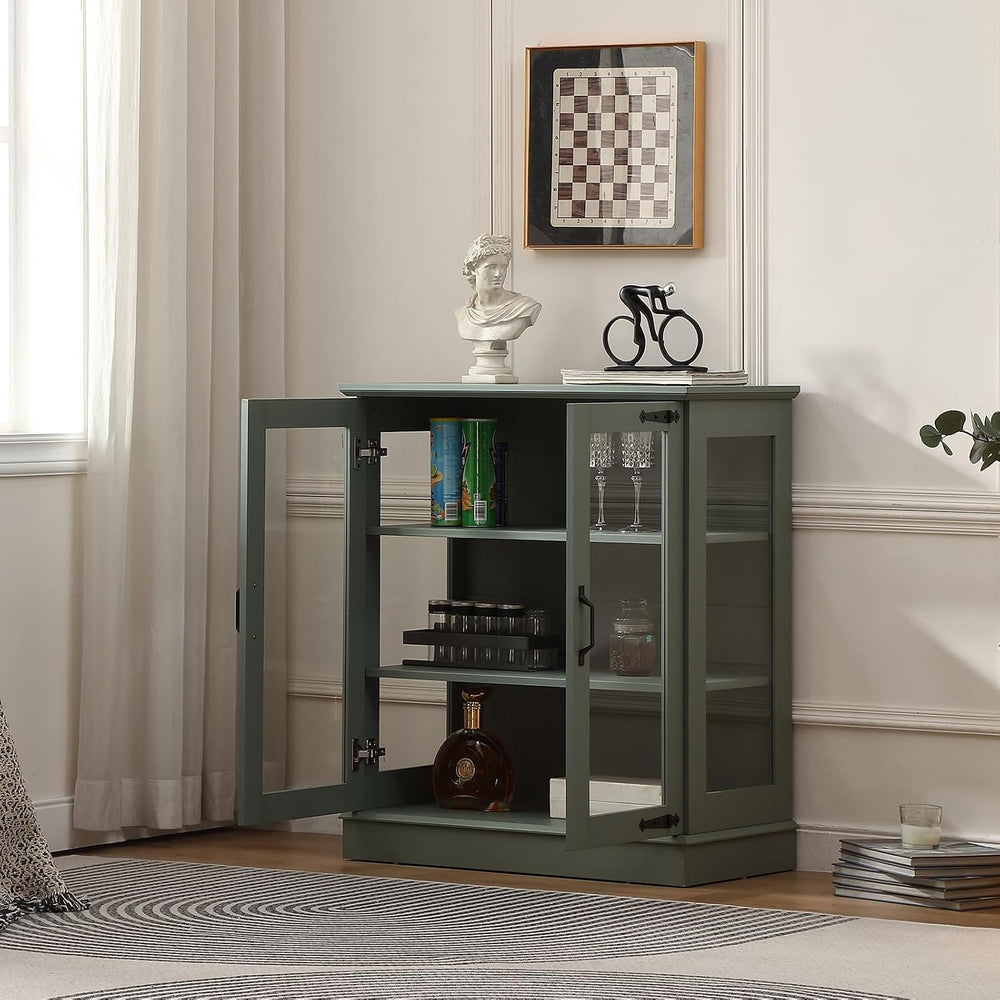 FOREST GRAVITY 31.5'' Small Display Buffet Cabinet with Glass Doors f...