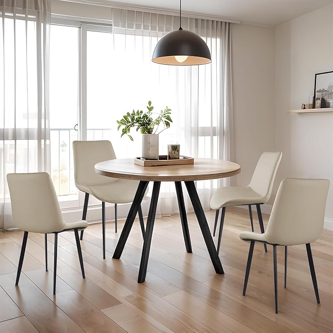 Dining Chairs, Modern PU Leather Dining Room Chair with Sturdy Metal Legs, Up...