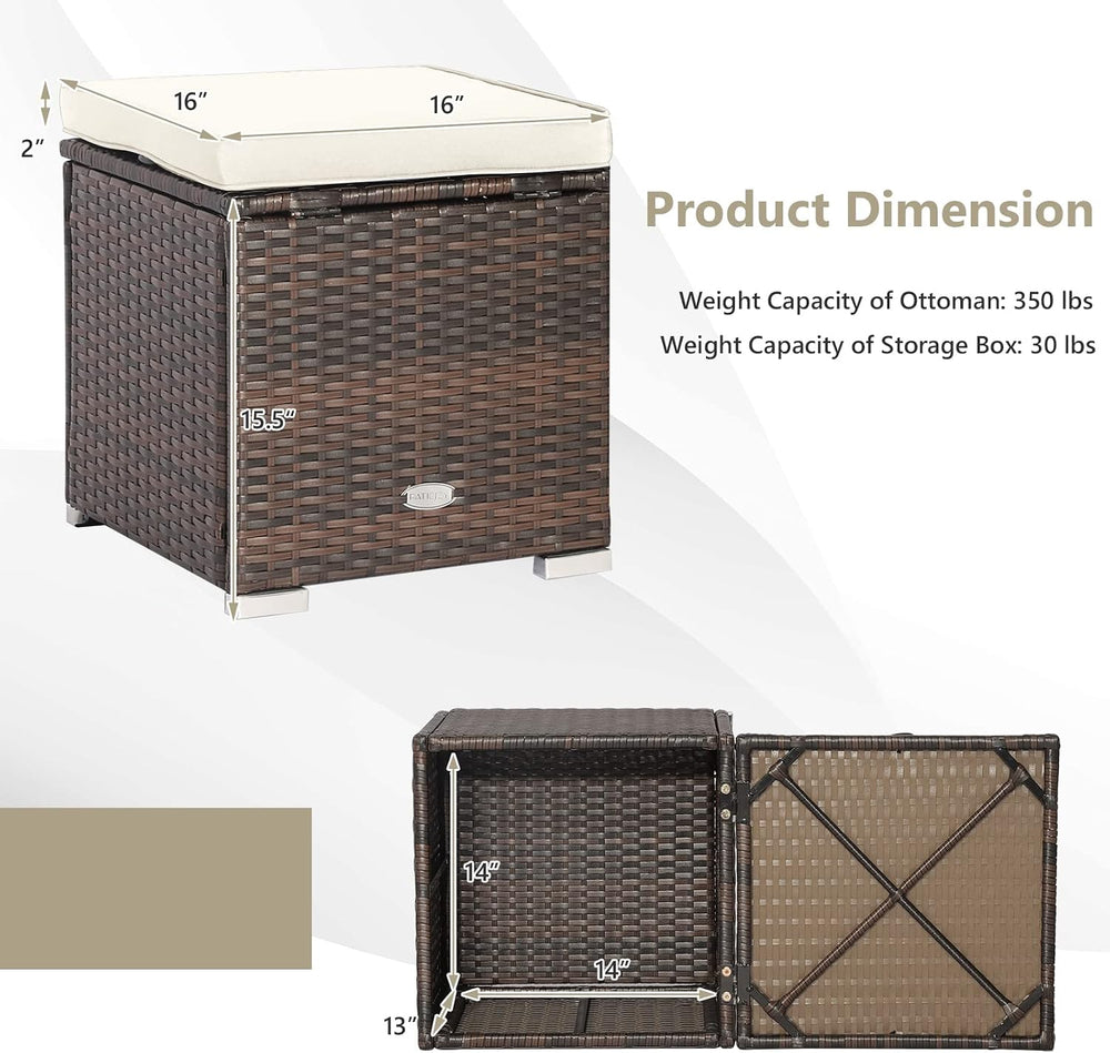 ORALNER 16" Outdoor Ottoman, Set of 2 Wicker Ottoman with Storage, All-W...