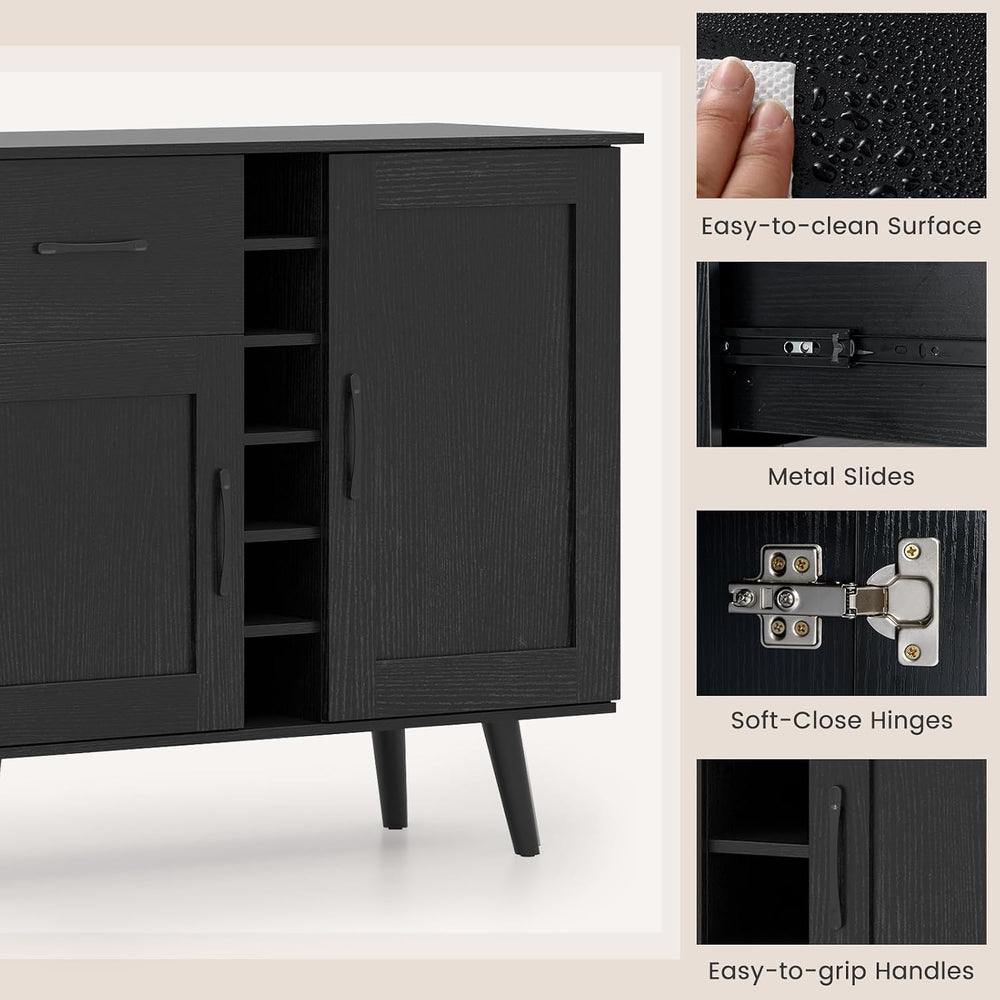 GOFLAME Wine Bar Cabinet, Buffet Sideboard with 2 Doors & 1 Drawer, 6-Bot...