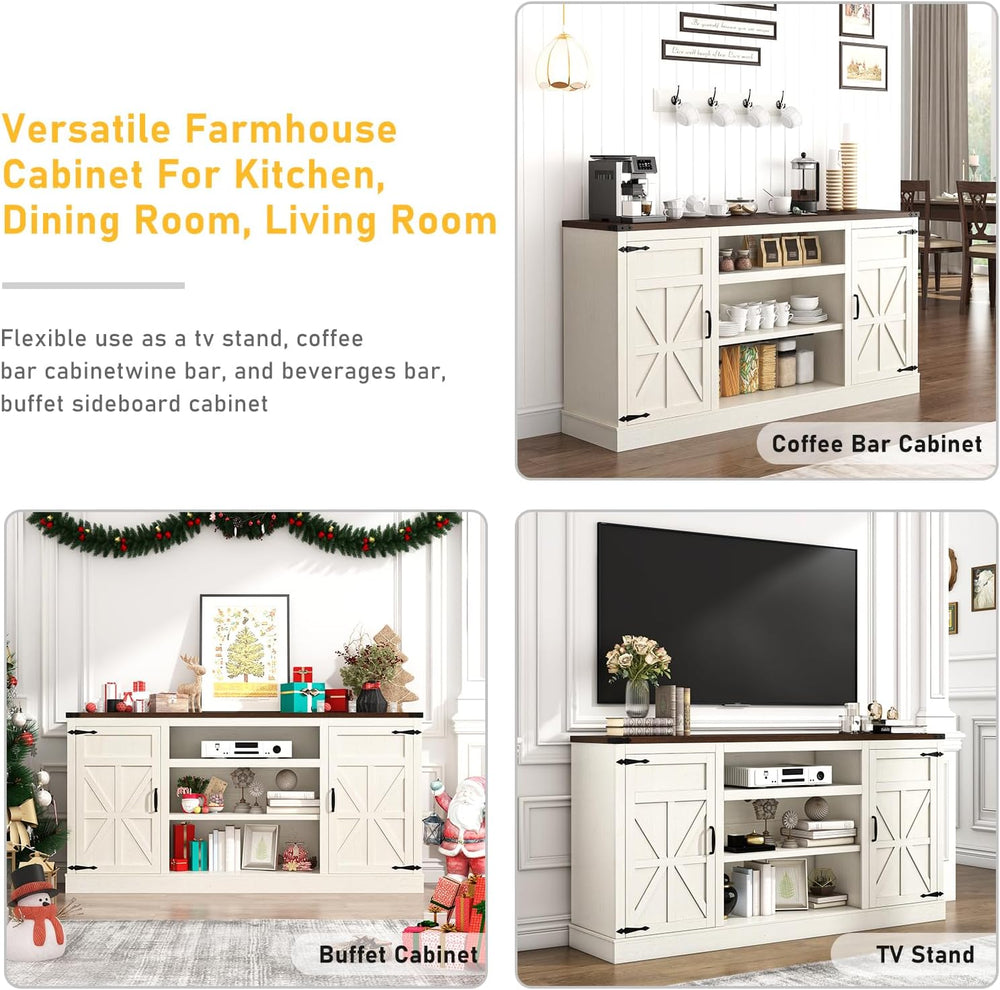 Hlivelood 66" Farmhouse TV Stand with Power Outlets for 75 Inch TVs, 33&...