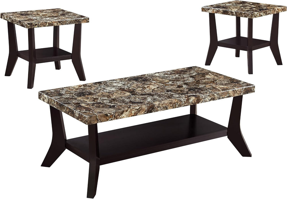 Faux Marble Coffee Table 3-Piece Set Rectangular Coffee Table with Two Matchi...