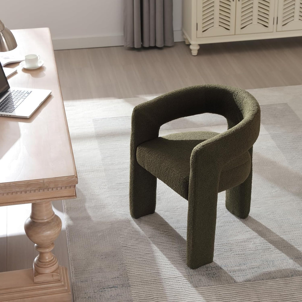 Green Sherpa Dining Chairs Set of 6, Modern Barrel Dining Room Chairs Upholst...