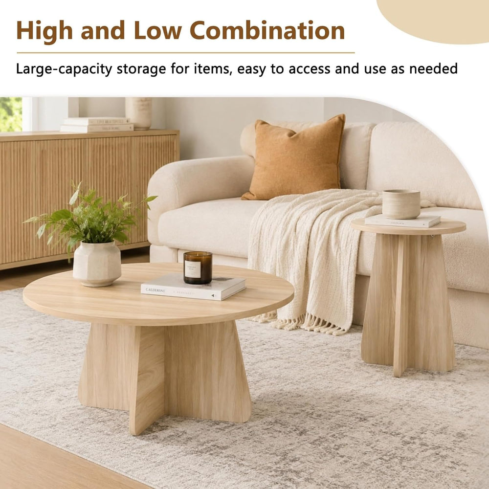 Round Wooden Coffee & Side Tables with Tapered Base, Wood | Nesting Coffe...