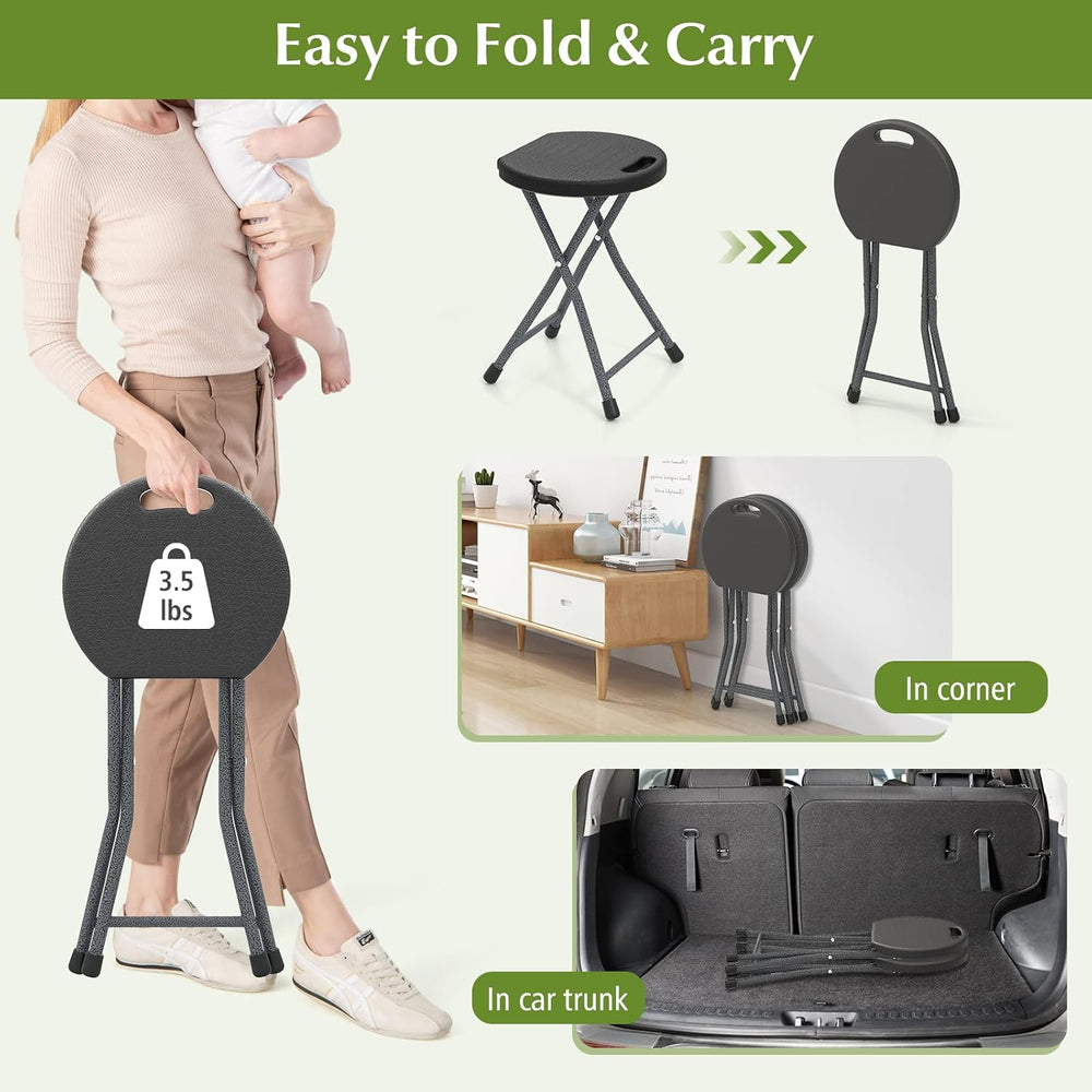 GYMAX Folding Stool, 18in Portable Collapsible Bar Stool with Handle & St...