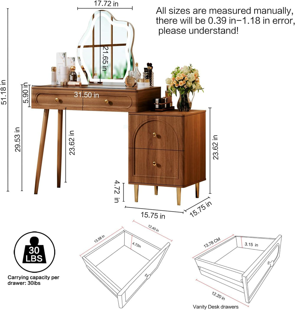 Chrangmay Walnut Stylish Corner Makeup Vanity Table,Vanity Desk with Lighted ...