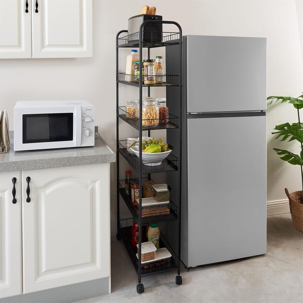 6-Tier Slim Rolling Storage Cart with Wheels, Narrow Metal Organizer Shelf Un...