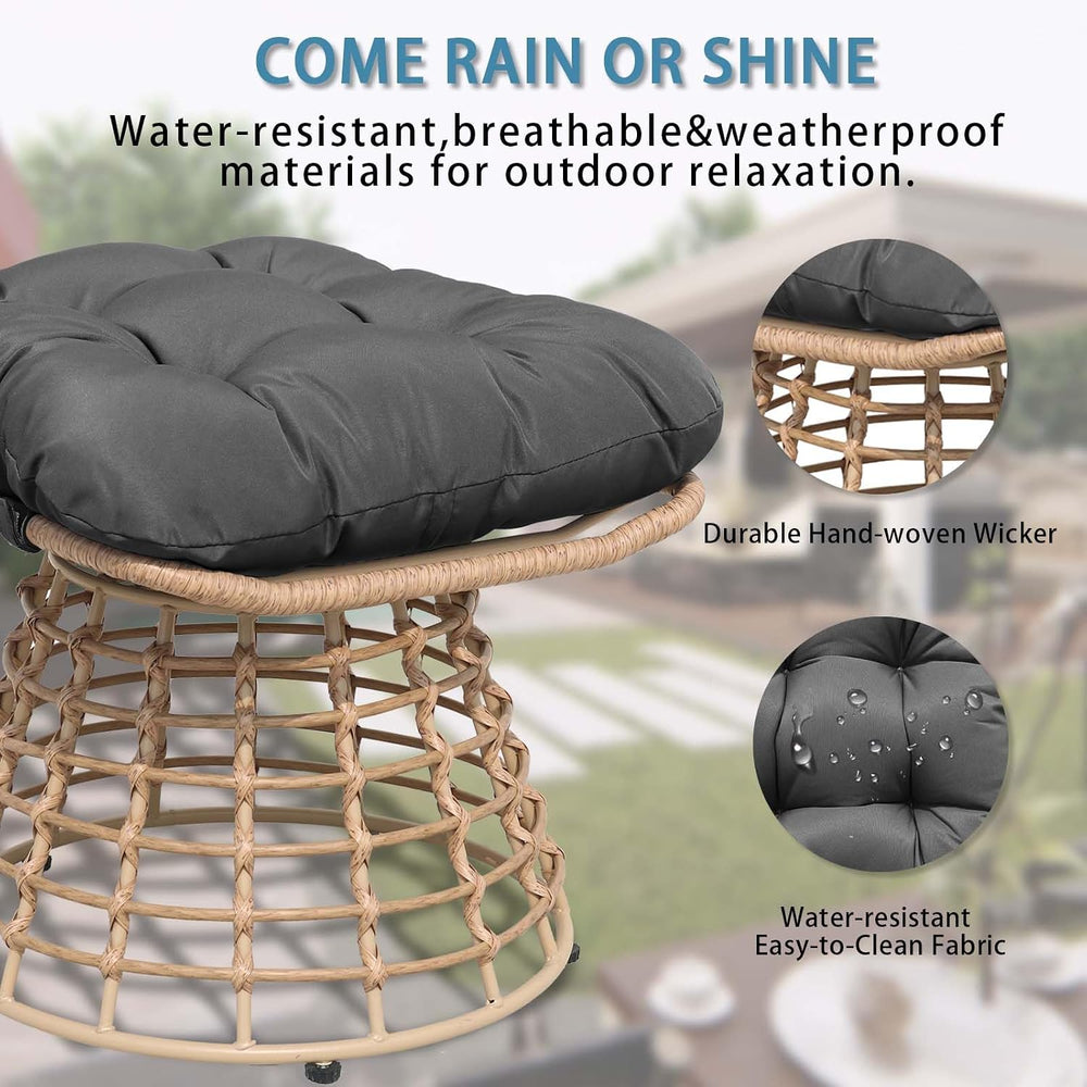 2 Pieces Swivel Outdoor Ottomans for Patio Foot Rest, PE Rattan Wicker Ottoma...