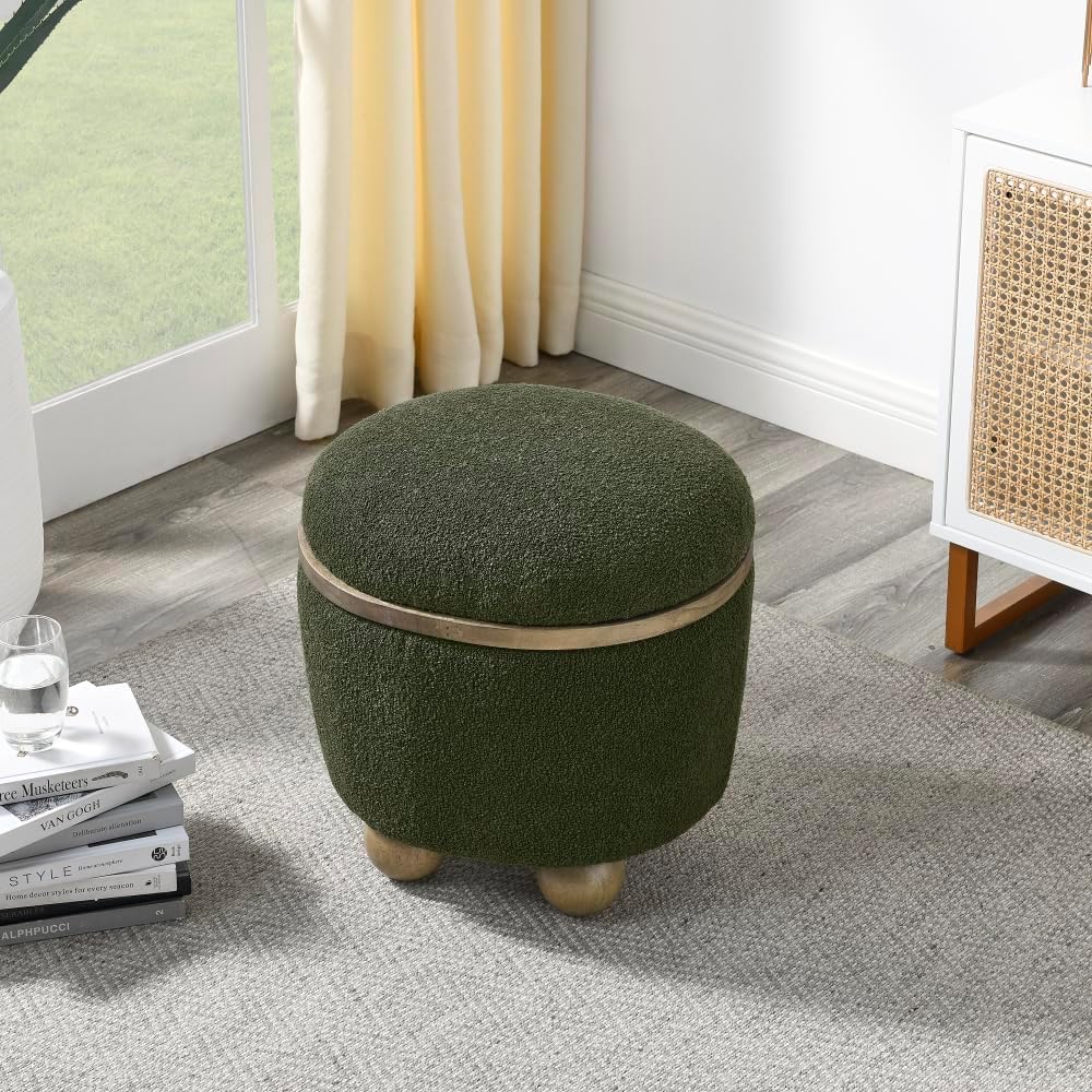 Round Storage Stool, Storage Stool with Storage Space and Cushioned seat, Ava...