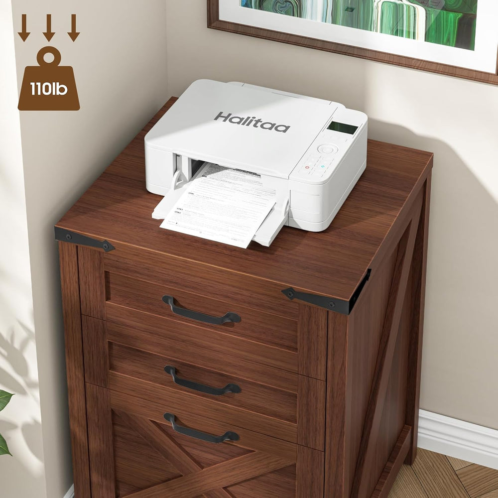 Halitaa Small Farmhouse File Cabinet with 3 Drawers for Home Office, Walnut |...