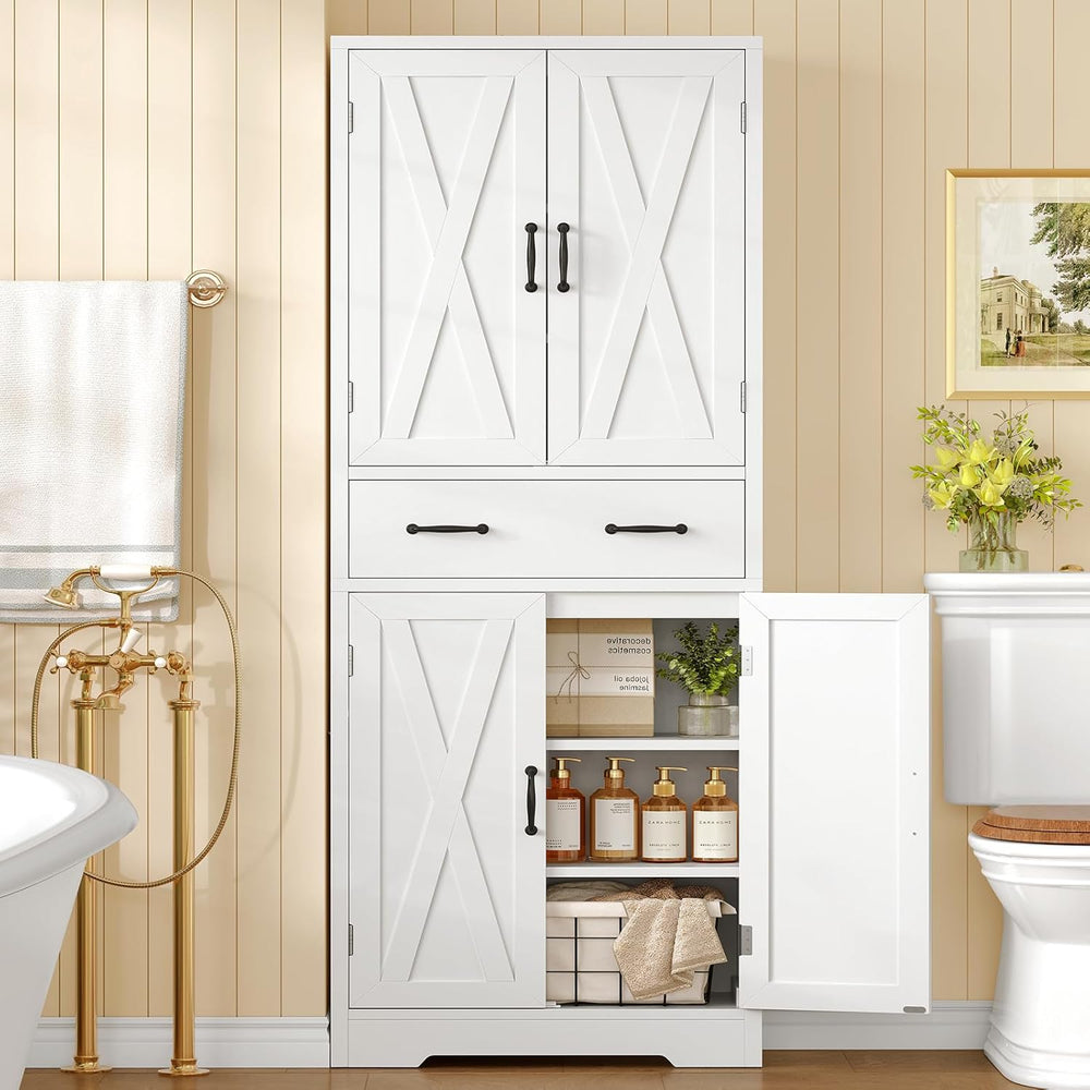TEENFON Tall Storage Cabinet with 2 Adjustable Shelves & 1 Large Drawer, ...