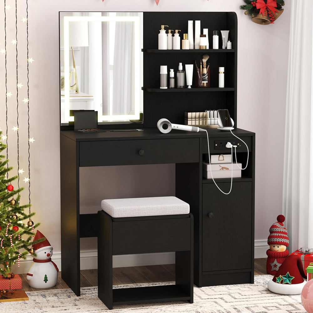 CHARMAID Vanity Desk with Mirror and Lights, Makeup Vanity Table with Chargin...