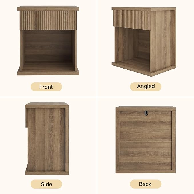 Fluted Nightstand Set of 2, 22.8" Wide Nightstands with Drawer Storage L...